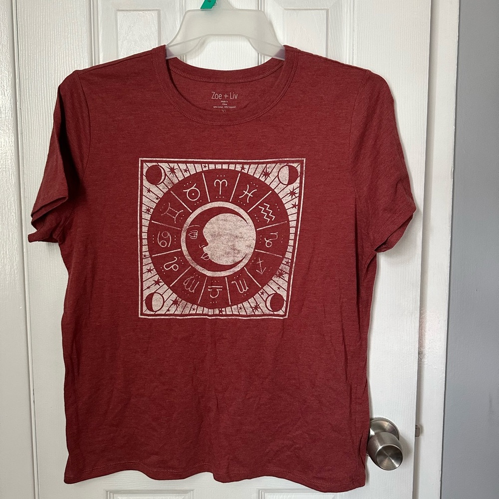 Zoe + Liv astrology graphic burnt orange women’s t shirt